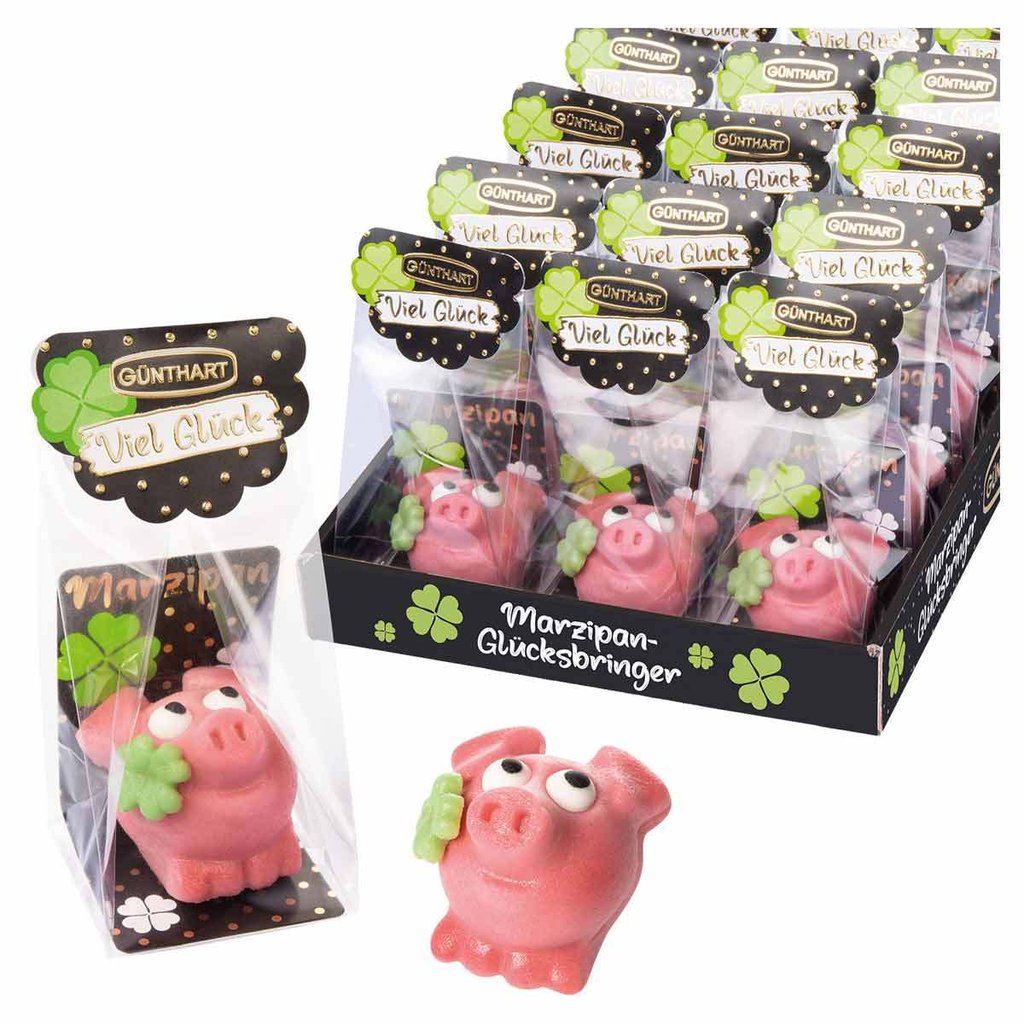 Marzipan pig in a cellophane bag