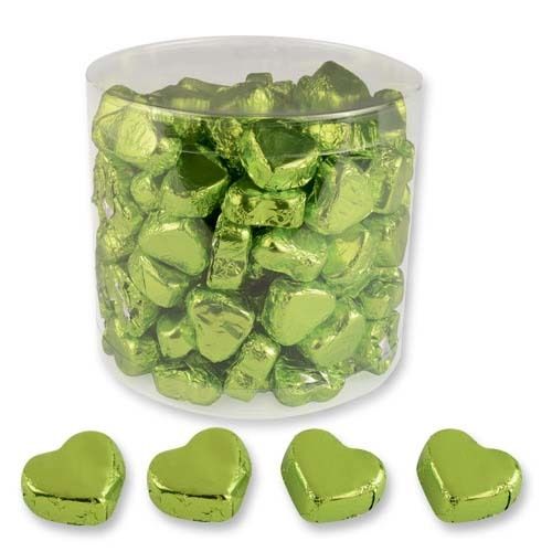 Small chocolate hearts, green